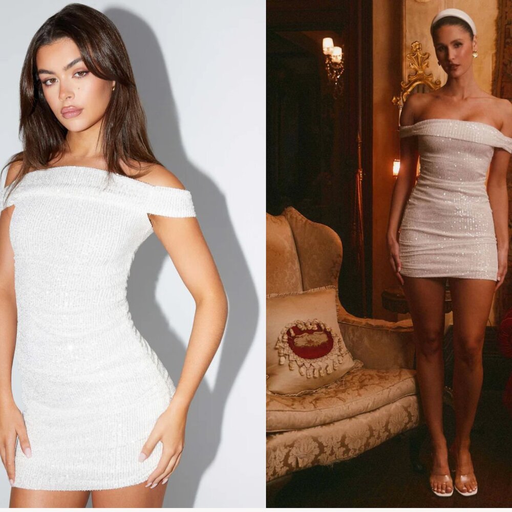 Peppermayo Luana Sequin Mini Dress - White